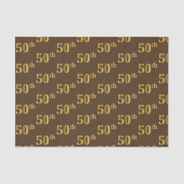 Brown, Faux Gold 50th (Fiftieth) Event Tissue Paper (Front)