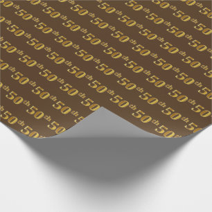 Brown, Faux Gold 50th (Fiftieth) Event Wrapping Paper