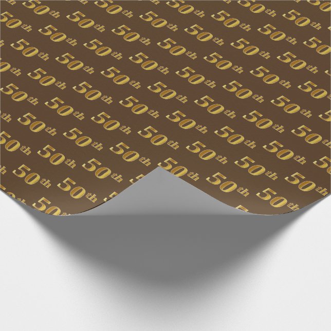 Brown, Faux Gold 50th (Fiftieth) Event Wrapping Paper (Corner)