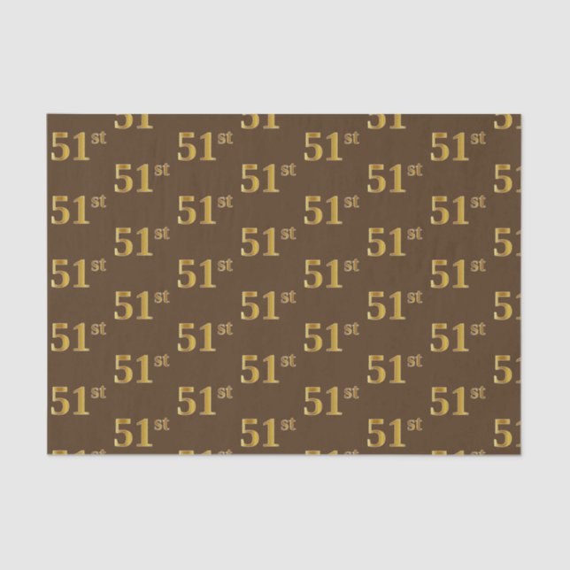 Brown, Faux Gold 51st (Fifty-First) Event Tissue Paper (Front)