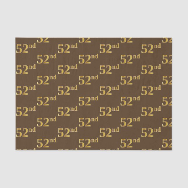 Brown, Faux Gold 52nd (Fifty-Second) Event Tissue Paper (Front)