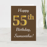 [ Thumbnail: Brown, Faux Gold 55th Birthday + Custom Name Card ]