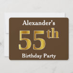 [ Thumbnail: Brown, Faux Gold 55th Birthday Party; Custom Name Invitation ]
