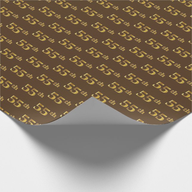 Brown, Faux Gold 55th (Fifty-Fifth) Event Wrapping Paper (Corner)