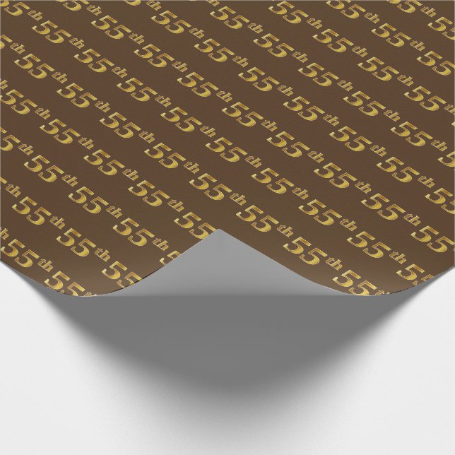 Brown, Faux Gold 55th (Fifty-Fifth) Event Wrapping Paper (Corner)