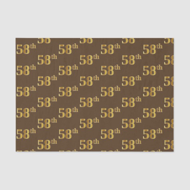 Brown, Faux Gold 58th (Fifty-Eighth) Event Tissue Paper (Front)