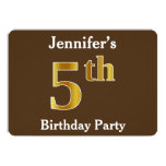 [ Thumbnail: Brown, Faux Gold 5th Birthday Party; Custom Name Invitation ]