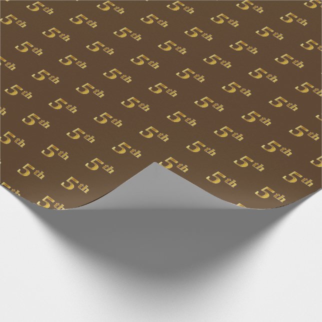 Brown, Faux Gold 5th (Fifth) Event Wrapping Paper (Corner)