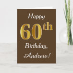 [ Thumbnail: Brown, Faux Gold 60th Birthday + Custom Name Card ]