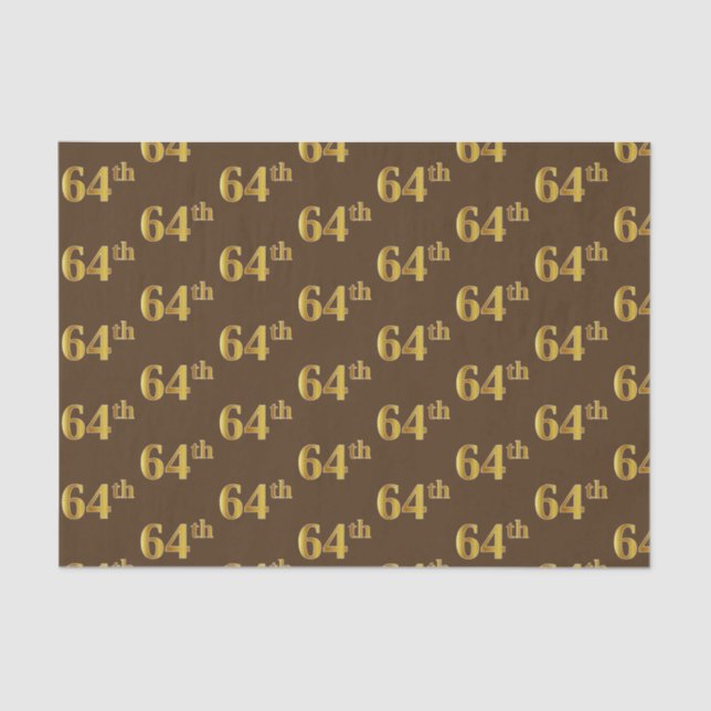 Brown, Faux Gold 64th (Sixty-Fourth) Event Tissue Paper (Front)