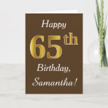 [ Thumbnail: Brown, Faux Gold 65th Birthday + Custom Name Card ]