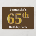 [ Thumbnail: Brown, Faux Gold 65th Birthday Party; Custom Name Invitation ]