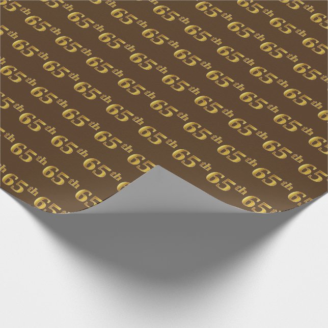 Brown, Faux Gold 65th (Sixty-Fifth) Event Wrapping Paper (Corner)