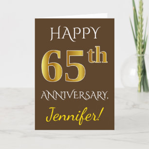 Brown, Faux Gold 65th Wedding Anniversary + Name Card