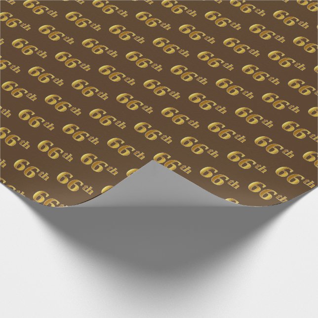 Brown, Faux Gold 66th (Sixty-Sixth) Event Wrapping Paper (Corner)