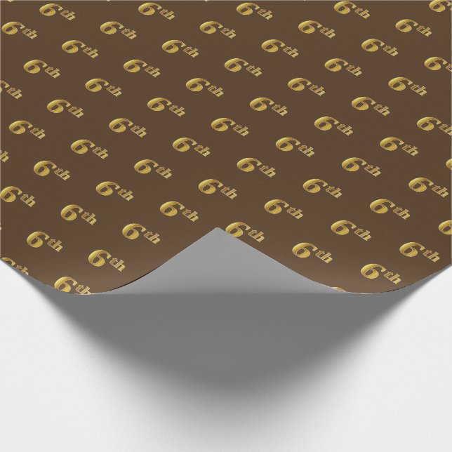 Brown, Faux Gold 6th (Sixth) Event Wrapping Paper (Corner)