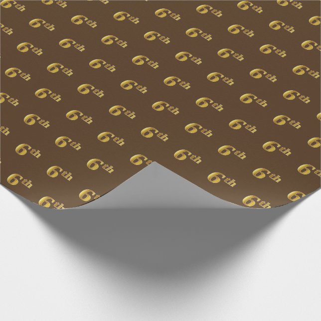 Brown, Faux Gold 6th (Sixth) Event Wrapping Paper (Corner)