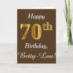 [ Thumbnail: Brown, Faux Gold 70th Birthday + Custom Name Card ]