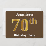 [ Thumbnail: Brown, Faux Gold 70th Birthday Party; Custom Name Invitation ]