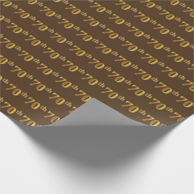 Brown, Faux Gold 70th (Seventieth) Event Wrapping Paper (Corner)
