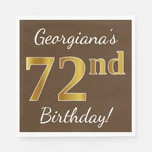 Brown, Faux Gold 72nd Birthday + Custom Name Napkins