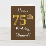 [ Thumbnail: Brown, Faux Gold 75th Birthday + Custom Name Card ]