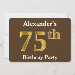 [ Thumbnail: Brown, Faux Gold 75th Birthday Party; Custom Name Invitation ]
