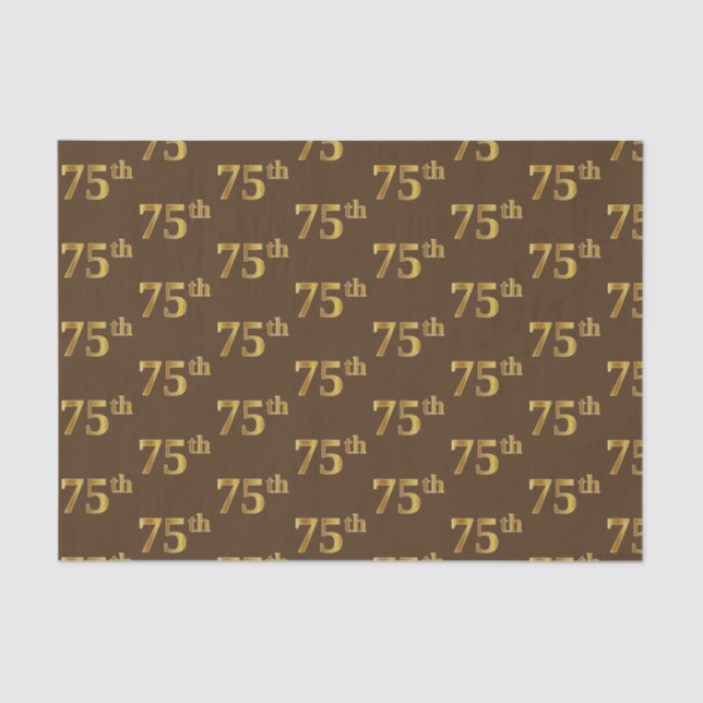 Brown, Faux Gold 75th (Seventy-Fifth) Event Tissue Paper (Front)