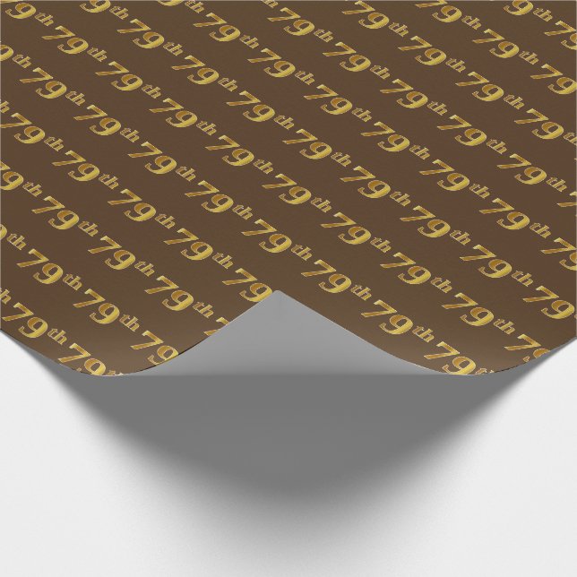 Brown, Faux Gold 79th (Seventy-Ninth) Event Wrapping Paper (Corner)