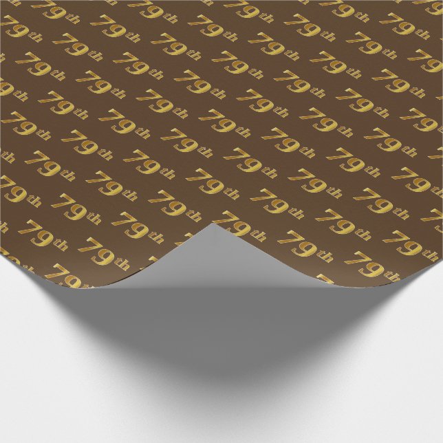 Brown, Faux Gold 79th (Seventy-Ninth) Event Wrapping Paper (Corner)