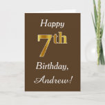 [ Thumbnail: Brown, Faux Gold 7th Birthday + Custom Name Card ]