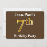 [ Thumbnail: Brown, Faux Gold 7th Birthday Party; Custom Name Invitation ]