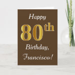 [ Thumbnail: Brown, Faux Gold 80th Birthday + Custom Name Card ]
