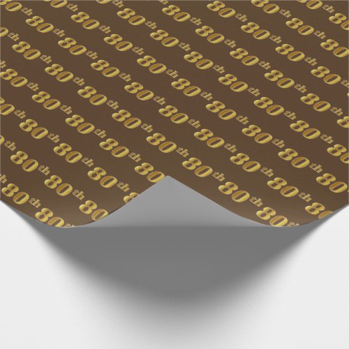 Brown Faux Gold 80th Eightieth Event Wrapping Paper