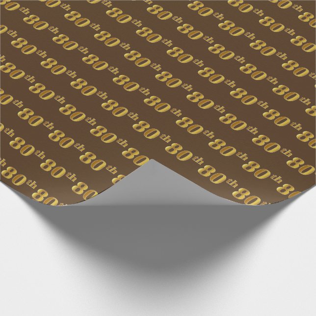 Brown, Faux Gold 80th (Eightieth) Event Wrapping Paper (Corner)
