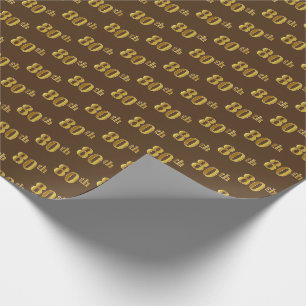 Brown, Faux Gold 80th (Eightieth) Event Wrapping Paper