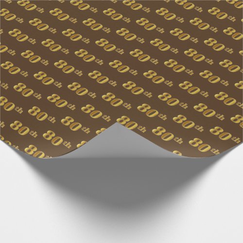 Brown Faux Gold 80th Eightieth Event Wrapping Paper