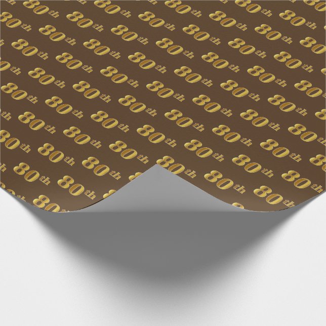 Brown, Faux Gold 80th (Eightieth) Event Wrapping Paper (Corner)