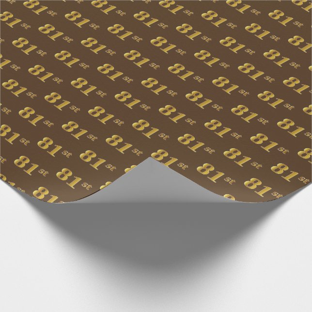 Brown, Faux Gold 81st (Eighty-First) Event Wrapping Paper (Corner)