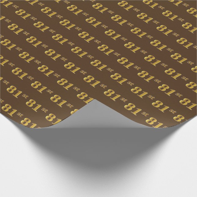 Brown, Faux Gold 81st (Eighty-First) Event Wrapping Paper (Corner)