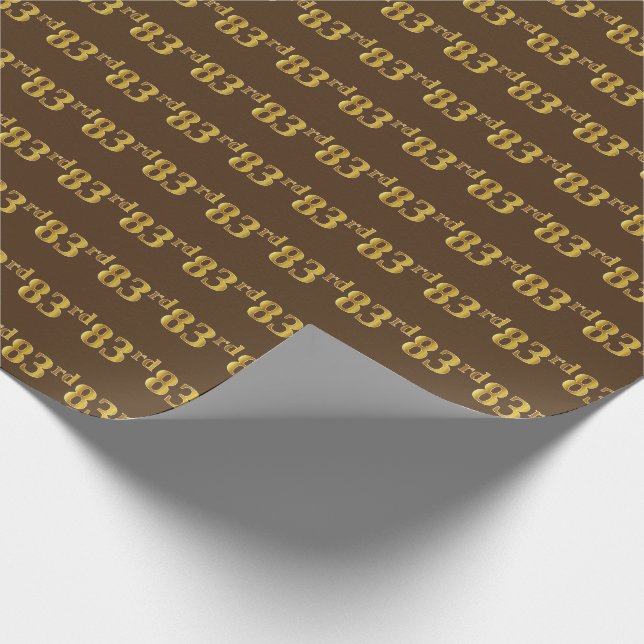 Brown, Faux Gold 83rd (Eighty-Third) Event Wrapping Paper (Corner)