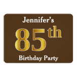 [ Thumbnail: Brown, Faux Gold 85th Birthday Party; Custom Name Invitation ]