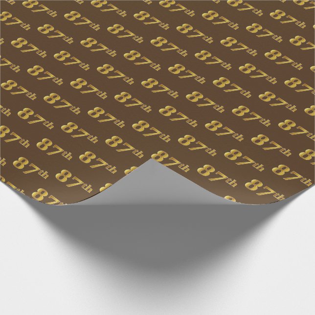 Brown, Faux Gold 87th (Eighty-Seventh) Event Wrapping Paper (Corner)
