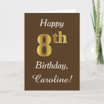 [ Thumbnail: Brown, Faux Gold 8th Birthday + Custom Name Card ]