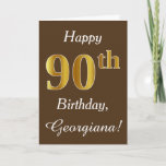 [ Thumbnail: Brown, Faux Gold 90th Birthday + Custom Name Card ]