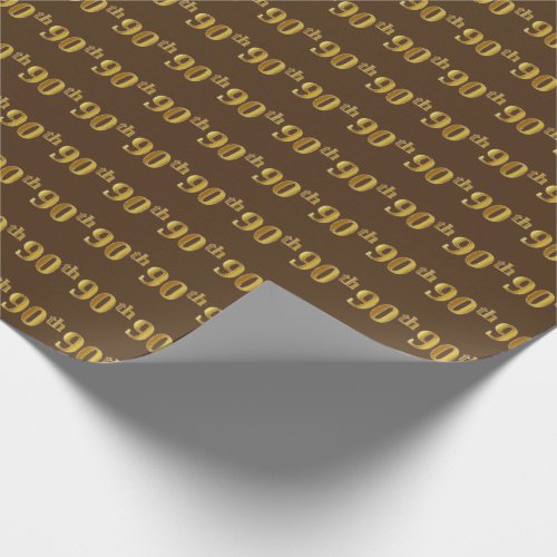 Brown Faux Gold 90th Ninetieth Event Wrapping Paper