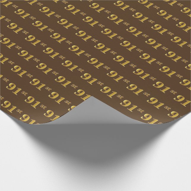 Brown, Faux Gold 91st (Ninety-First) Event Wrapping Paper (Corner)