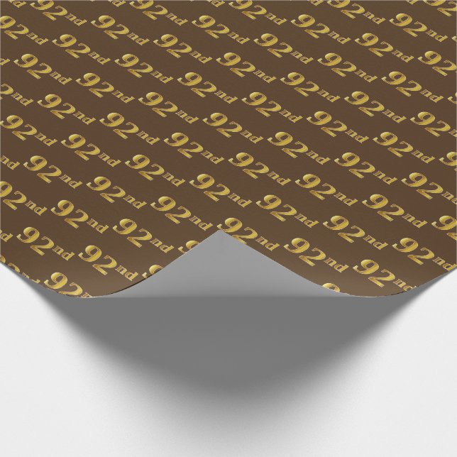 Brown, Faux Gold 92nd (Ninety-Second) Event Wrapping Paper (Corner)