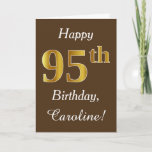 [ Thumbnail: Brown, Faux Gold 95th Birthday + Custom Name Card ]