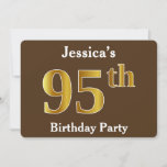 [ Thumbnail: Brown, Faux Gold 95th Birthday Party; Custom Name Invitation ]